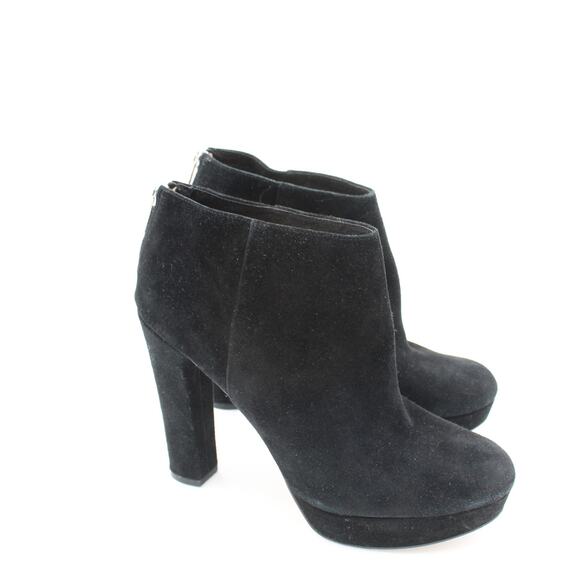 Michael Kors Suede Heels Womens 9.5 Black Platform Bootie Zip Classic Career - Picture 2 of 11